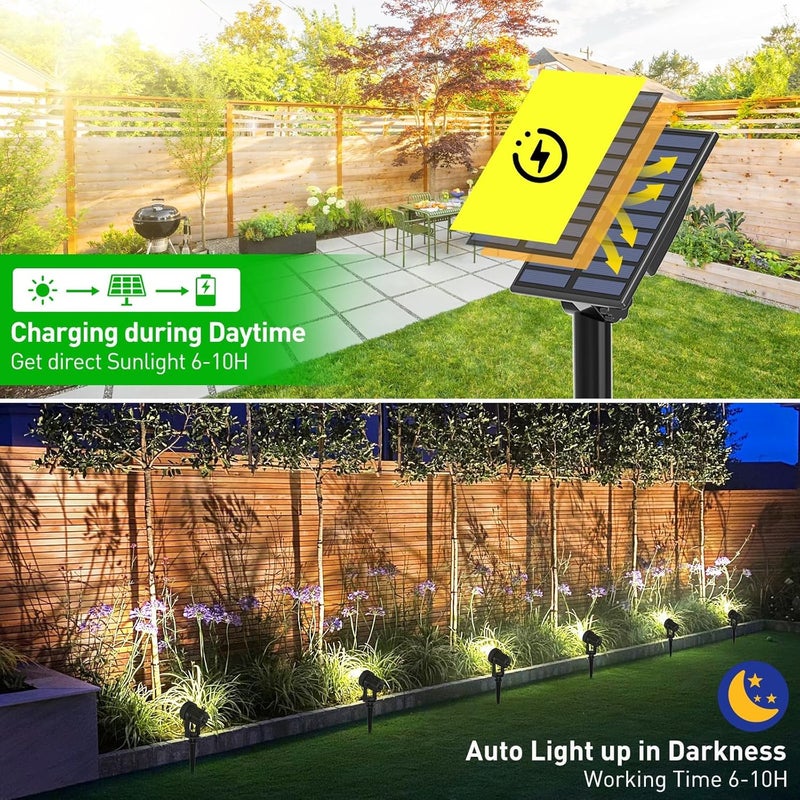 T-SUNUS Christmas Solar Spot Lights Outdoor White 6000K IP65 Waterproof 2-in-1 Landscape Spotlights, 9.8ft Cable Separate Panel Auto Dusk to Dawn for Flag Yard Garden Driveway Pathway Garage Halloween - Image 3
